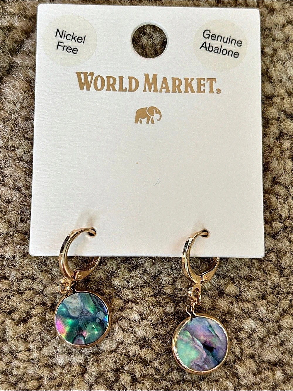 NWT World Market Abalone Drop Earrings in Gold